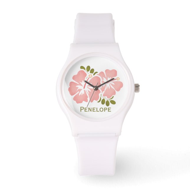 Personalisiert rosa Hibiskus Armbanduhr (Vorderseite)