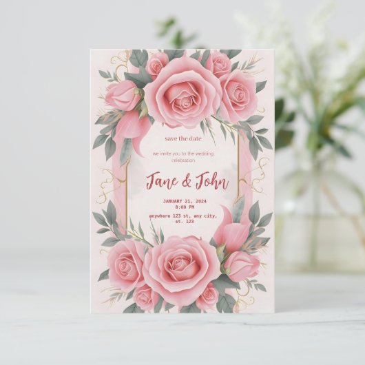 [Personalisiert] Rosa Hochzeitsempfehlung Einladung (Stehend Vorderseite)