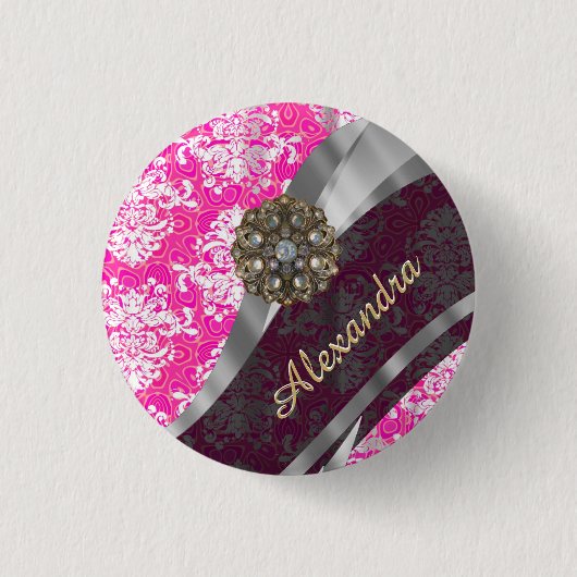 Personalisiert rosa hübsches gürtelfeuchtes Muster Button (Vorderseite)