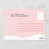 Personalisiert - Rosa Illustrierter Pinguin Geburt Postkarte (Rückseite)