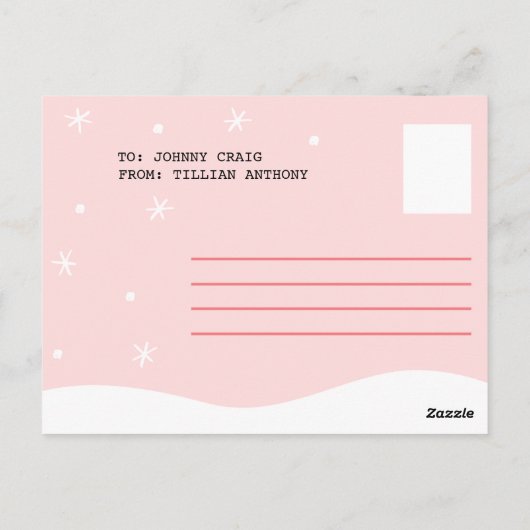 Personalisiert - Rosa Illustrierter Pinguin Geburt Postkarte (Rückseite)