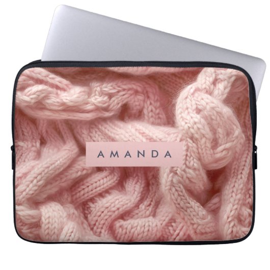 Personalisiert Rosa Kabelstrickmuster Laptopschutzhülle (Vorderseite)