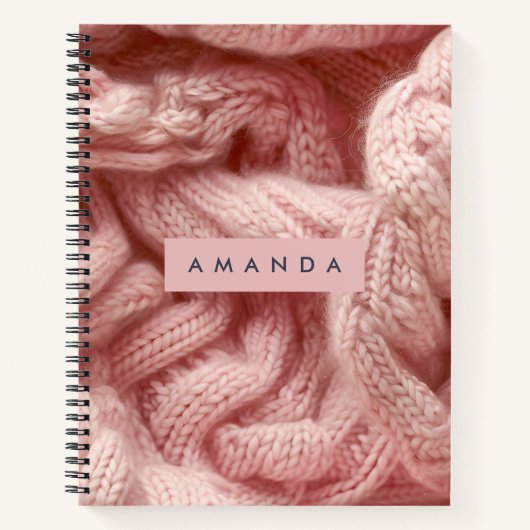 Personalisiert Rosa Kabelstrickmuster Notizblock (Vorderseite)