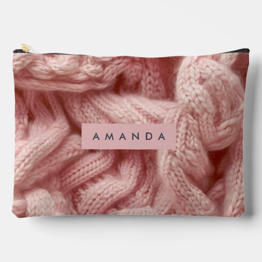 Personalisiert Rosa Kabelstrickmuster Zubehörtasche (Vorderseite)