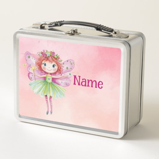 Personalisiert rosa Kids Metal Lunch Box (Vorderseite)