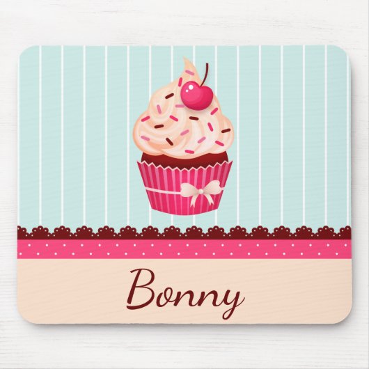 Personalisiert rosa Kupcake Minze Blue Hintergrund Mousepad (Vorne)