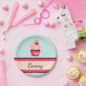 Personalisiert rosa Kupcake Minze Blue Hintergrund Pappteller (Party)