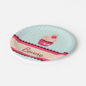 Personalisiert rosa Kupcake Minze Blue Hintergrund Pappteller (Schrägansicht)