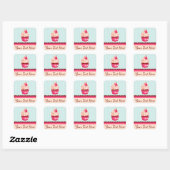 Personalisiert rosa Kupcake Minze Blue Hintergrund Quadratischer Aufkleber (Blatt)