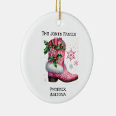 Personalisiert rosa Land/Western Xmas Cowboy Boot Keramik Ornament (Rechts)