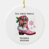 Personalisiert rosa Land/Western Xmas Cowboy Boot Keramik Ornament (Hinten)