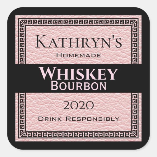 Personalisiert rosa Leder Quadratischer Aufkleber (Vorderseite)