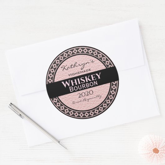 Personalisiert-rosa Lederrunde Runder Aufkleber (Umschlag)