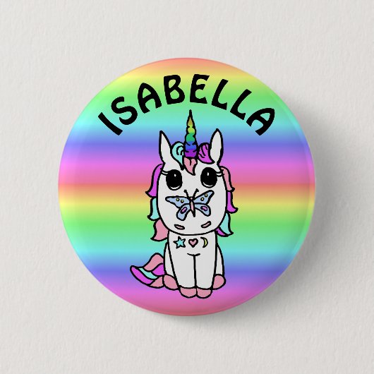 Personalisiert, rosa, Lila, Rainbow Unicorn Button (Vorderseite)