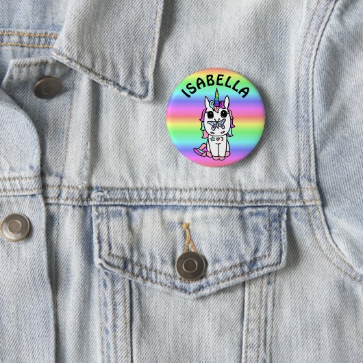 Personalisiert, rosa, Lila, Rainbow Unicorn Button (Beispiel)