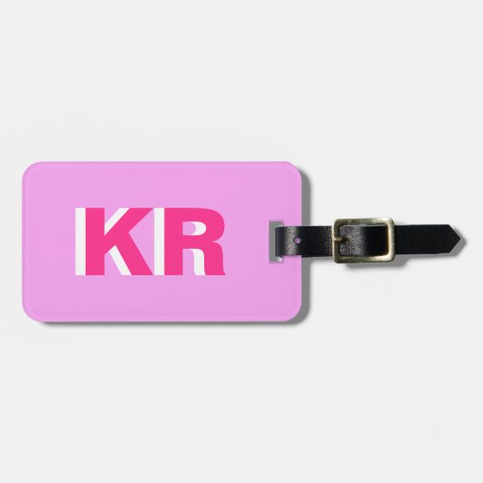 Personalisiert rosa Lilac Blockbuchstabe Monogramm Gepäckanhänger (Vorderseite horizontal)