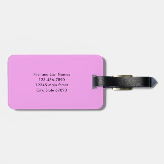 Personalisiert rosa Lilac Blockbuchstabe Monogramm Gepäckanhänger (Rückseite horizontal)