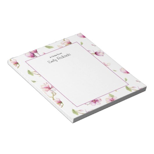 Personalisiert rosa Magnolienblüte Notepad Notizblock (angewinkelt)