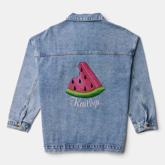 Personalisiert Rosa Melon Watermelon Slice Frucht Jeansjacke (Rückseite)