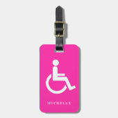 Personalisiert rosa mit Behinderung Handicap-Symbo Gepäckanhänger (Vorderseite vertikal)