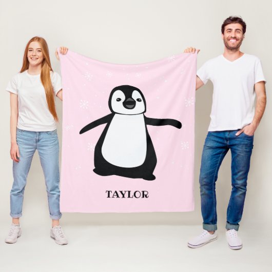 Personalisiert rosa, moderner niedlicher Pinguin Fleecedecke (Beispiel)