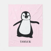 Personalisiert rosa, moderner niedlicher Pinguin Fleecedecke (Vorderseite)