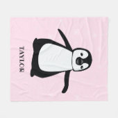 Personalisiert rosa, moderner niedlicher Pinguin Fleecedecke (Vorderseite (Horizontal))