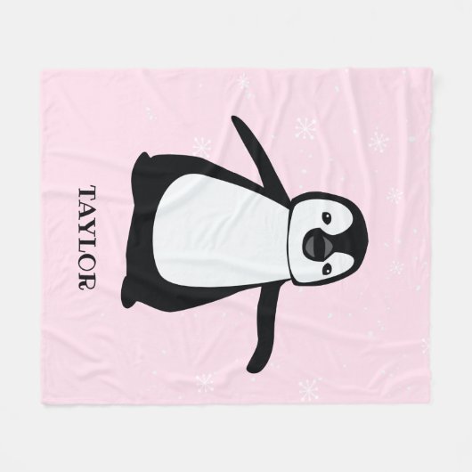 Personalisiert rosa, moderner niedlicher Pinguin Fleecedecke (Vorderseite (Horizontal))