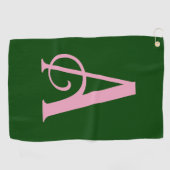 Personalisiert-rosa Monogramm-Initial auf dunkelgr Golfhandtuch (Horizontal)