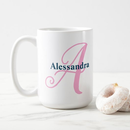 Personalisiert rosa Monogramm Letter A-individuell Kaffeetasse (Mit Donut)