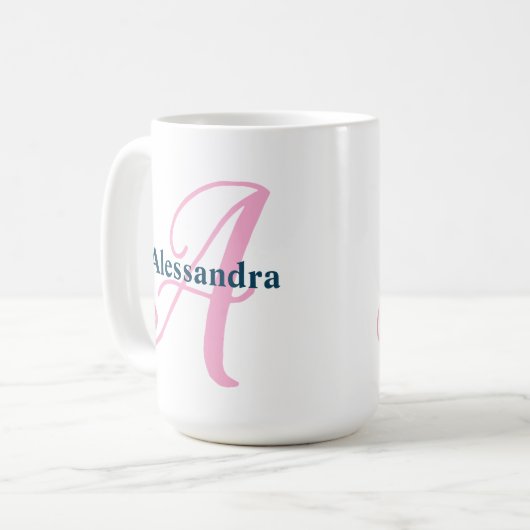 Personalisiert rosa Monogramm Letter A-individuell Kaffeetasse (Vorderseite Links)