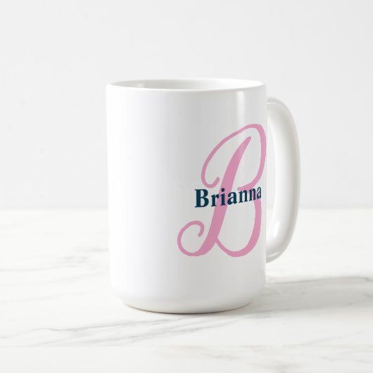 Personalisiert-rosa-Monogramm-Letter-B-Individuell Kaffeetasse (VorderseiteRechts)