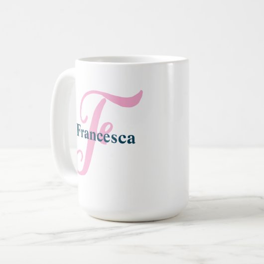 Personalisiert rosa Monogramm Letter F Individuell Kaffeetasse (Vorderseite Links)