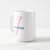 Personalisiert rosa Monogramm Letter J Individuell Kaffeetasse (Vorderseite Links)