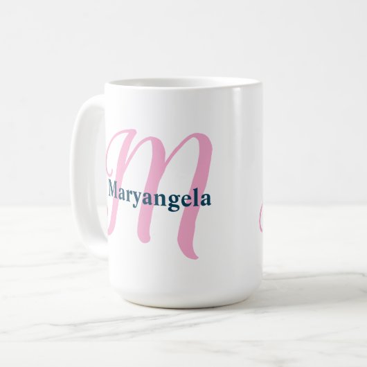 Personalisiert-rosa-Monogramm-Letter-M-Individuell Kaffeetasse (Vorderseite Links)