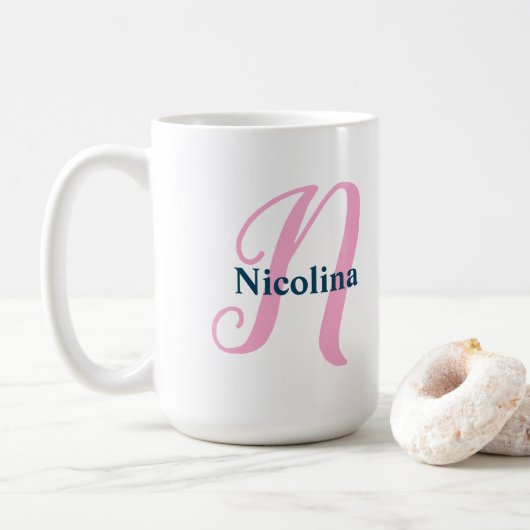 Personalisiert-rosa-Monogramm-Letter-N-Individuell Kaffeetasse (Mit Donut)