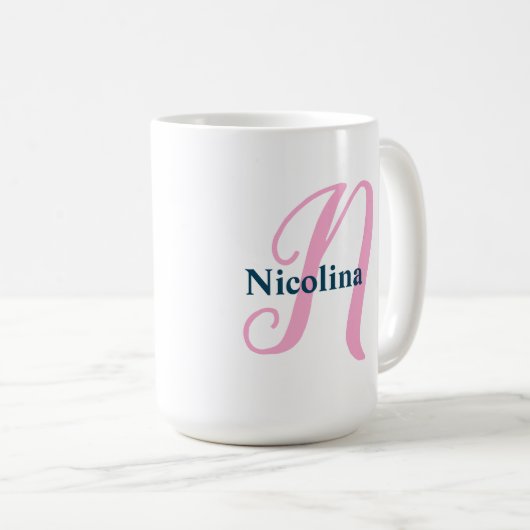 Personalisiert-rosa-Monogramm-Letter-N-Individuell Kaffeetasse (VorderseiteRechts)
