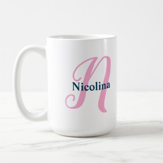 Personalisiert-rosa-Monogramm-Letter-N-Individuell Kaffeetasse (Links)