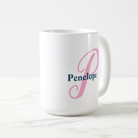Personalisiert-rosa-Monogramm-Letter-P-Individuell Kaffeetasse (VorderseiteRechts)