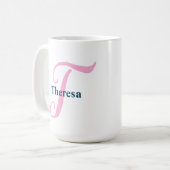 Personalisiert-rosa-Monogramm-Letter-T-Individuell Kaffeetasse (Vorderseite Links)