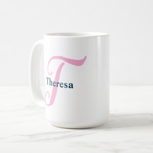 Personalisiert-rosa-Monogramm-Letter-T-Individuell Kaffeetasse (Vorderseite Links)