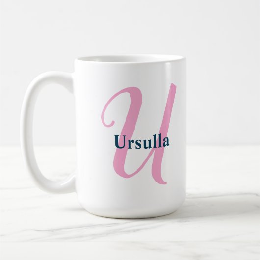 Personalisiert-rosa-Monogramm-Letter-U-Individuell Kaffeetasse (Links)