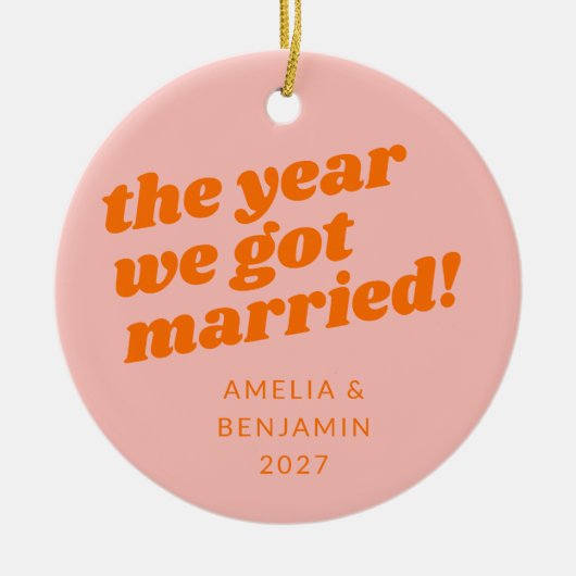 Personalisiert Rosa Orange Erste Weihnachtsnacht V Keramik Ornament (Vorne)