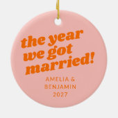 Personalisiert Rosa Orange Erste Weihnachtsnacht V Keramik Ornament (Hinten)