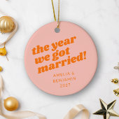 Personalisiert Rosa Orange Erste Weihnachtsnacht V Keramik Ornament