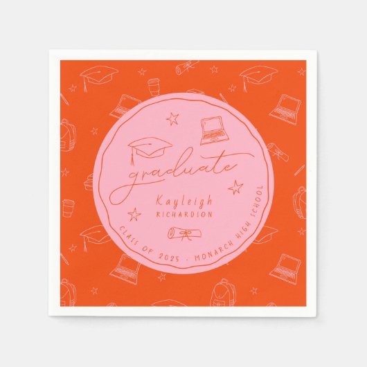 Personalisiert-Rosa-Orange-Graduiertenparty Napkin Serviette (Vorderseite)