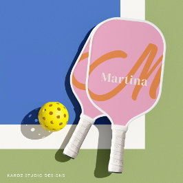 Personalisiert rosa Orangenmonogramm Pickleball Schläger