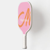 Personalisiert rosa Orangenmonogramm Pickleball Schläger (Links)