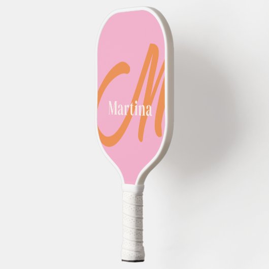 Personalisiert rosa Orangenmonogramm Pickleball Schläger (Links)