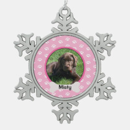 Personalisiert rosa Paw Print Dog Puppy Bone Foto Schneeflocken Zinn-Ornament